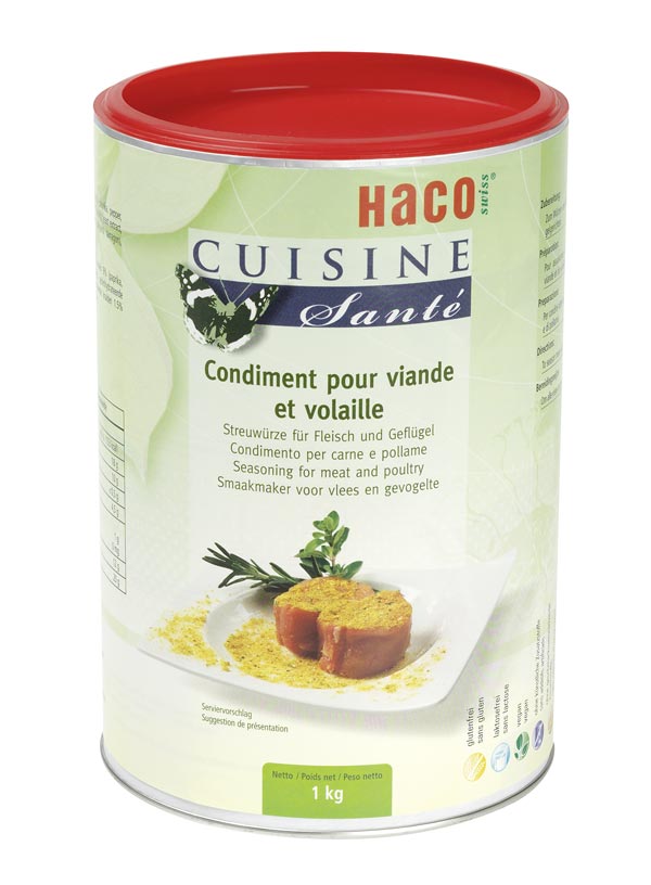 Seasoning for meat and poultry 1 kg Cuisine Santé - naturally enjoyable. Reddish seasoning with sea salt, olive oil, spices and herbs. Perfect for marinade - no dehumidification of meat. All Cuisine Santé products are 100 % natural and guaranteed to be gluten-free and lactose-free. Moreover, the recipes do not contain any ingredients with allergenic potential.