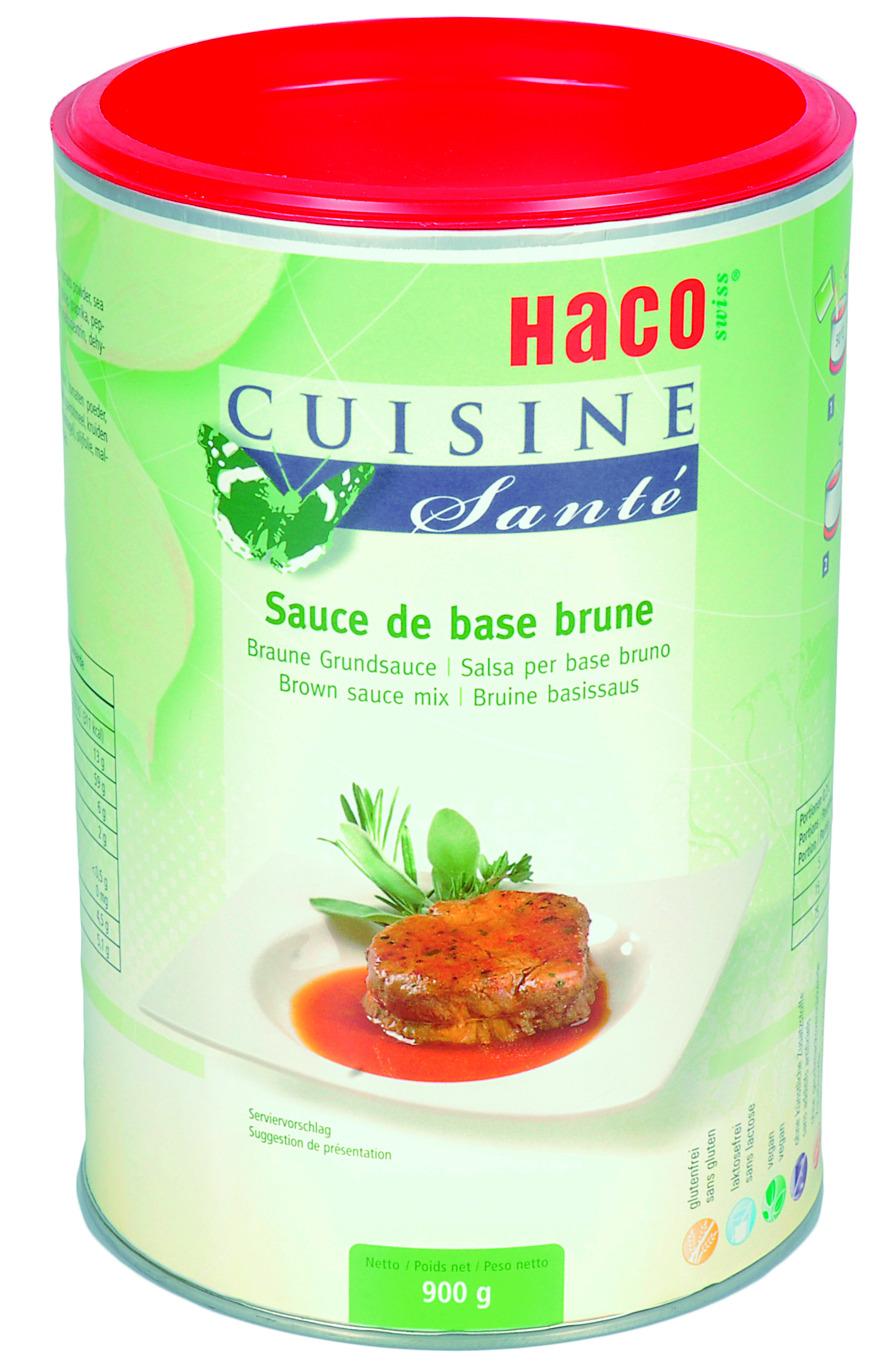 Brown Sauce mix 900 g Cuisine Santé - naturelle délicieuse. Base pour préparer des dérivés de sauces. Pour relever ou affiner les sauces fraîches. Tous les produits de la ligne Cuisine Santé sont 100 % naturels. Ils sont également garantis et contrôlés sans gluten et sans lactose. De plus, les recettes ne contiennent aucun ingrédient potentiellement allergénique.