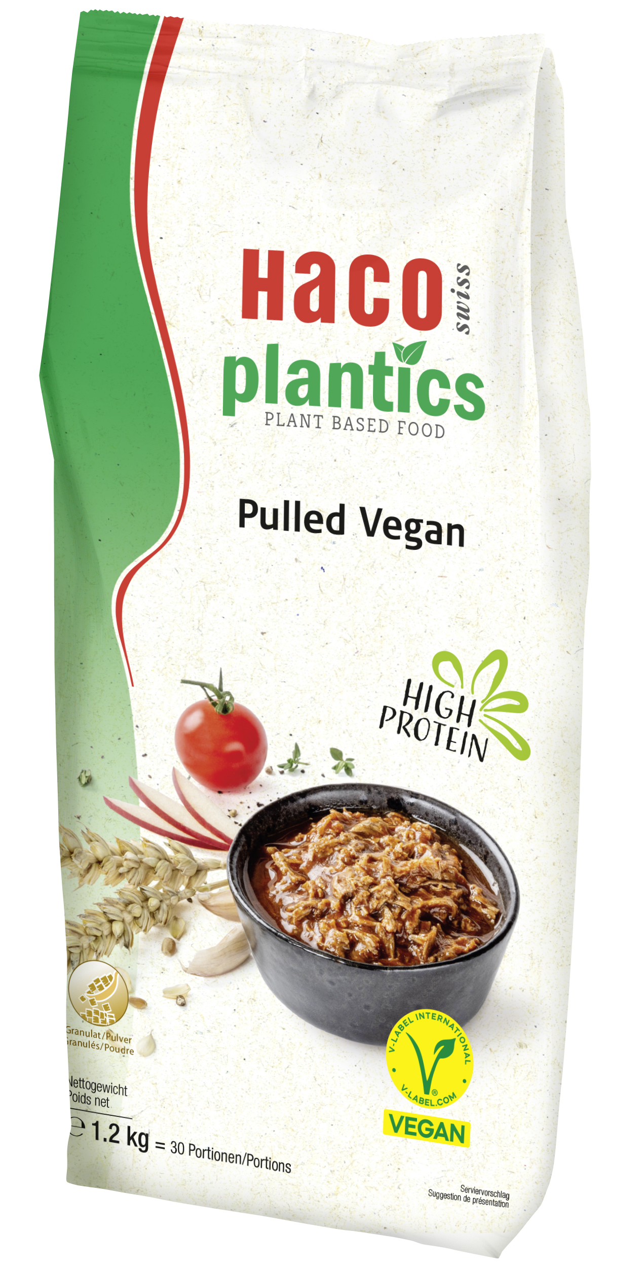 Plantics Pulled Vegan 1.2KG Plantics products are contemporary, versatile and can be prepared quickly and easily in just a few simple steps. The flavourful meat alternatives, which are suitable for both classic and modern dishes, have a high protein content that comes from purely plant-based sources. In addition, all Plantics products are V-Label certified.
